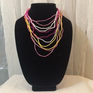 3 Color White Pink & Yellow Beaded Necklace